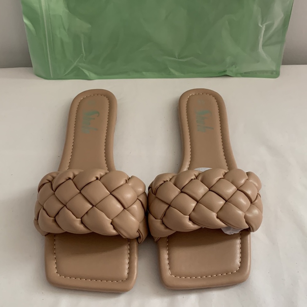 SHEIN SANDALS, BASKETWEAVE, FAUX LEATHER, SIZE 8-1/2” - Picture 1 of 8